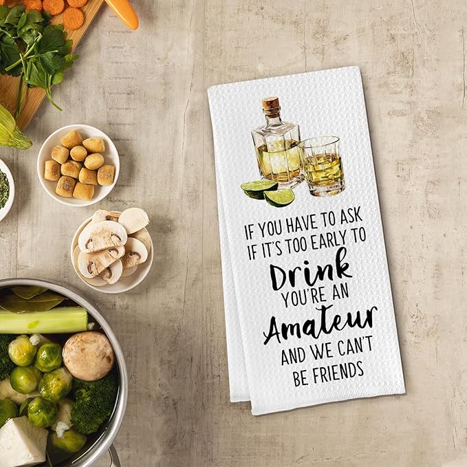 Funny Tequila Kitchen Towels, Tequila Lover Gifts Dish Tea Towels for Kitchen Decor, Gifts for Cocktail Lovers Decorative Hand Towel for Bar Cart, 16x24 Inch