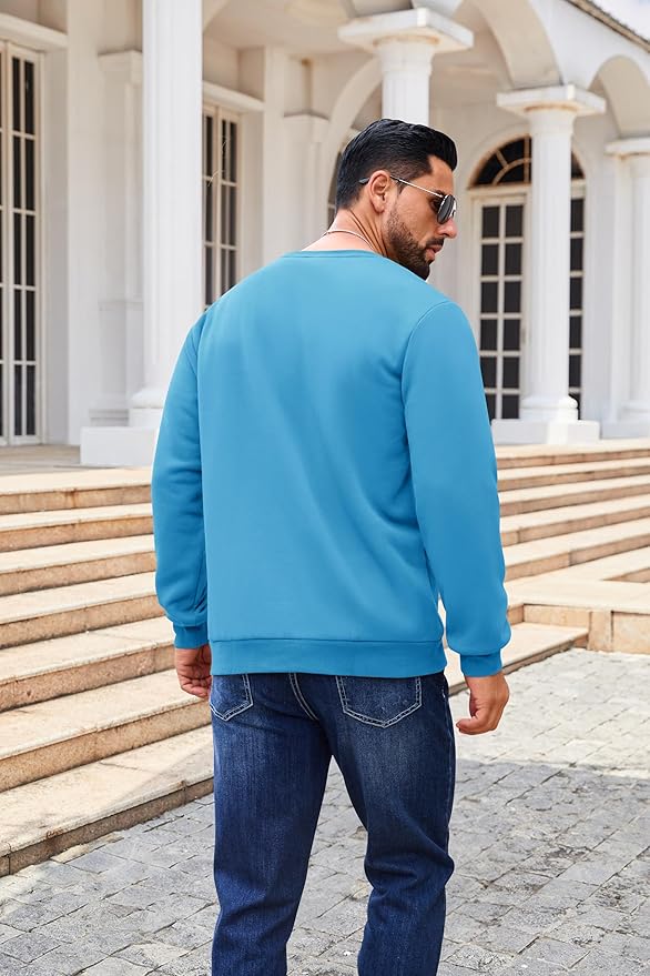 Boladeci Men's Full Sherpa Lined Crewneck Sweatshirts Heavy-weight Fleece Pullover Thick Thermal Long Sleeve Cotton