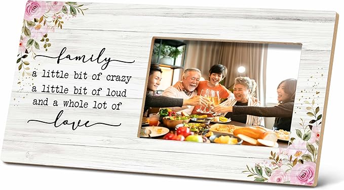 SRADMO Family Picture Frame - Where Life Begins and Love Never Ends - 12x6 Inch Wooden Tabletop Photo Frame for Couples