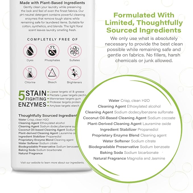 Heritage Park Luxury Laundry Detergent | Dermatologist Tested Plant based Natural & Enzyme Laundry Detergent | Sensitive Skin Friendly - Spring Magnolia (32 fl oz)