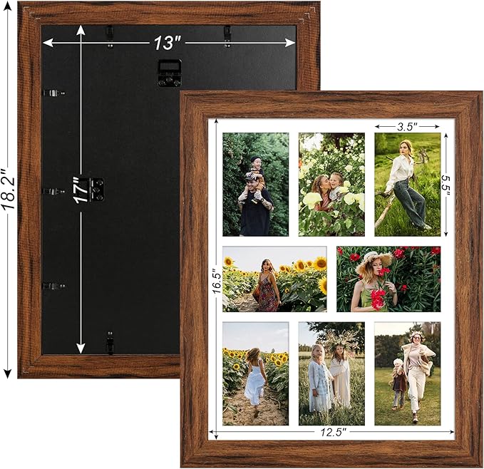 13x17 Picture Frame Display 8 opening 4X6 Picture Frame Collage,Multi Photo Frame with Mat,Plexiglass,Wall or Tabletop Decor,Carbonized Brown Wood Grain