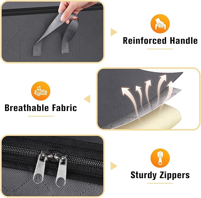 Clothes Storage Bags, 8-Pack Comforter Blanket Organizers, 80L Large Capacity Containers with Visual Window for Clothing, Quilt, Sheet, Pillow, Closet Organization for Bedding (Grey)