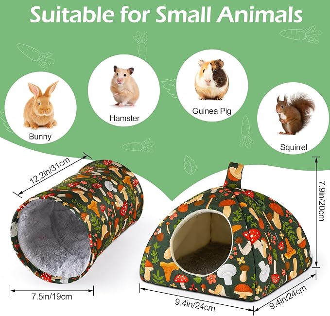 Bienbee Guinea Pig Hideout, 2 Piece Washable Set for Small Animals Large | Guinea Pig Bed With Soft Plush, Resilient Padding, and Easy Machine Washing for Resting Hiding and Tunnel Playing