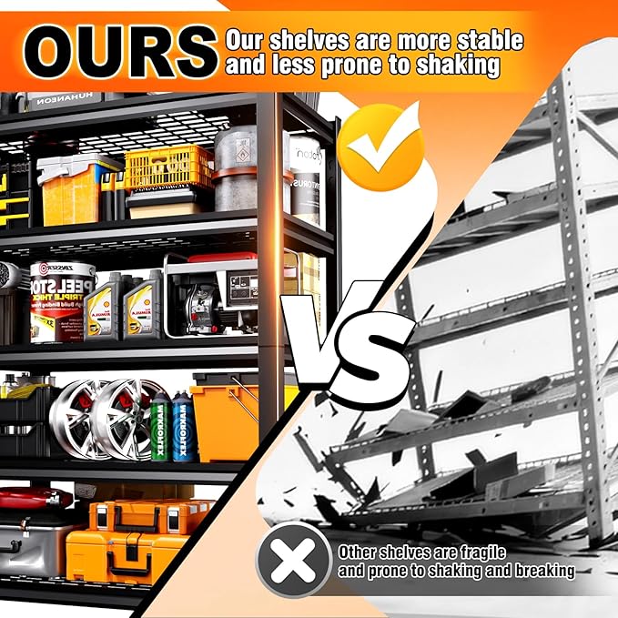 2Pack-78 ''H Storage Shelves, 46‘’W Garage Shelving, Adjustable Garage Shelves, 3000lbs Heavy Duty Shelving ,5 Tier Garage Storage Shelves,Easy-To-Install Metal Shelf Storage Rack Shelving Unit
