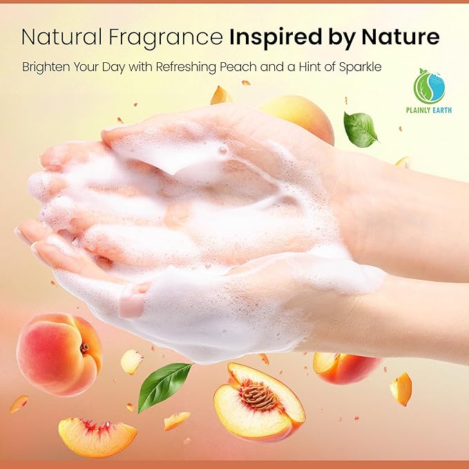 AntiMicrobial Hand Soap 64 oz - Peach Bellini Gentle Foaming Liquid Hand Soap Refill Antibacterial - Moisturizing, Long Lasting Freshness & Safe for Skin
