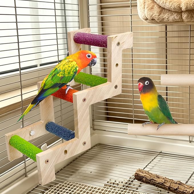 Hamiledyi Nature Wooden Bird Ladder Pet Parrots Climb Bridge Exercise Stands for Parakeet Climbing Chewing Bridge Bird Cage Accessories for Cockatiel Parakeet Lovebirds Budgie