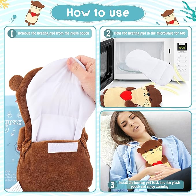 Otter Microwave Heating Pad for Period Cramps,Microwavable Heating Pad for Women Mother's Day Kids Birthday,Otter with Heart Plush Heating Pad with Lavender Scented for Neck Back Knee Pain Relief