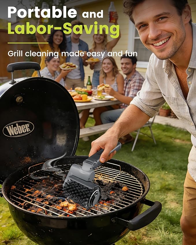 KISUFU [7.4V High-Power] Electric Grill Brush, 68W Motorized BBQ Scrubber with 50kg.f Torque, Bristle Free Grill Brush for Outdoor Grills, 150 Mins Runtime Heavy Duty BBQ Cleaning Tool