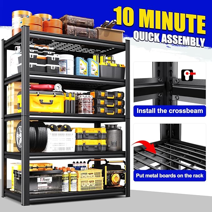 3Pack Garage Shelving 5-Tier Heavy-Duty Steel Storage Shelving Unit Adjustable Boltless Rack, 2500 lbs Capacity – Durable Organizer for Garage, Kitchen, Basement & Workshop 71”x46”x17.7” Black