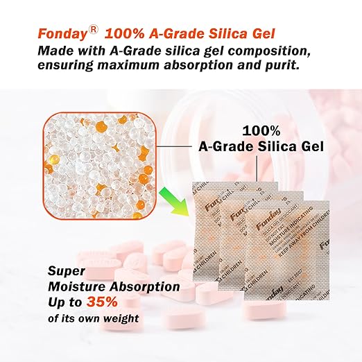10g x 10 packs Fonday Rechargeable Silica Gel Desiccant Packets Food Grade Fast Reactivate Desiccant Bags Moisture Indicating Orange to Green