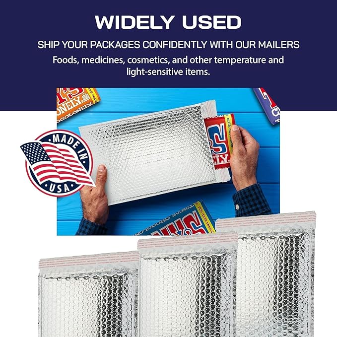 100-Pack Insulated Silver Thermal Bubble Mailers 12 x 11 - Waterproof Metallic Foil Self-Sealing Padded Envelopes for Cold Shipping, Perishables, Food, Cosmetics, Pharmaceuticals