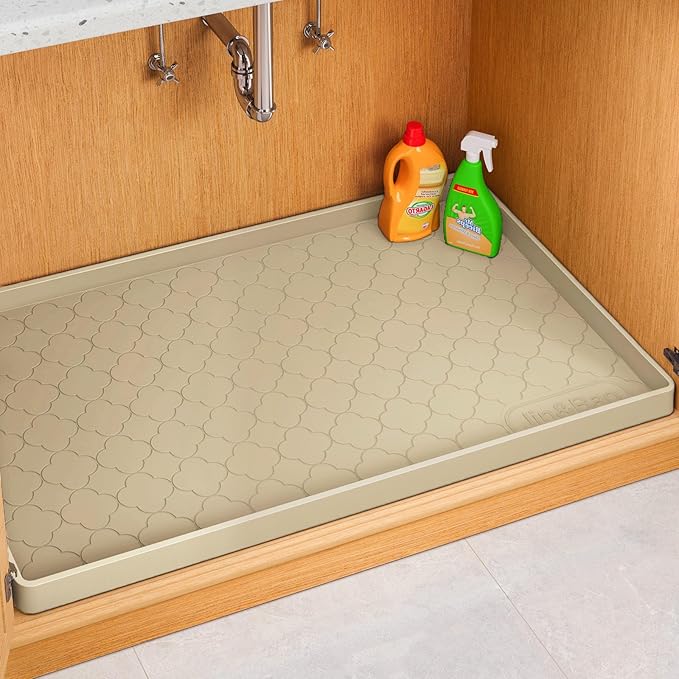 Jin&Bao Waterproof Under Sink Mat 34" x 22", Thick Silicone Mat Cabinet Protector for Kitchen and Bathroom, Shelf Liner, Home Organizer and Storage, Multipurpose Tray for Gadgets and Essentials