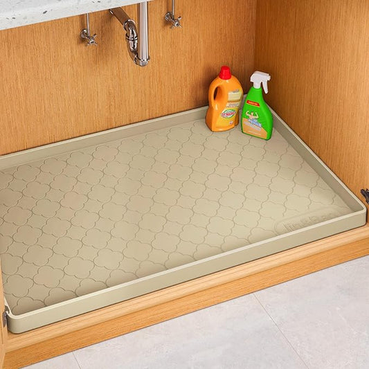 Jin&Bao Waterproof Under Sink Mat 28" x 19", Thick Silicone Mat Cabinet Protector for Kitchen and Bathroom, Shelf Liner, Home Organizer and Storage, Multipurpose Tray for Gadgets and Essentials
