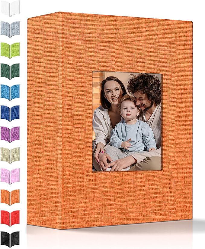 Photo Album 4x6 with 100 Pockets,Slip-in Picture Albums,Linen Cover Memory Book with Front Window,White Page Vertical Photo Book for Wedding,Family,Anniversare,Baby,Vacation