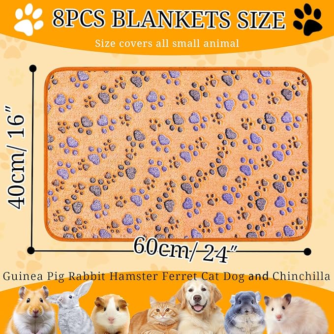 8 Pcs Washable Guinea Pig Bedding Absorbent Small Animal Cage Liners Reusable Guinea Pig Fleece Blankets Waterproof Pet Pee Pad Sleep Mat Pad Cover for Rabbit Ferret Chinchilla Hamster