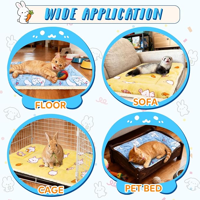 2 Pcs Guinea Pig Bed, Washable Rabbit Bunny Bed Mat Soft Small Animal Winter Bed Pads Sleeping Pads for Rat Chinchilla Hedgehog Hamster Squirrel Ferret (19 x13 inch)