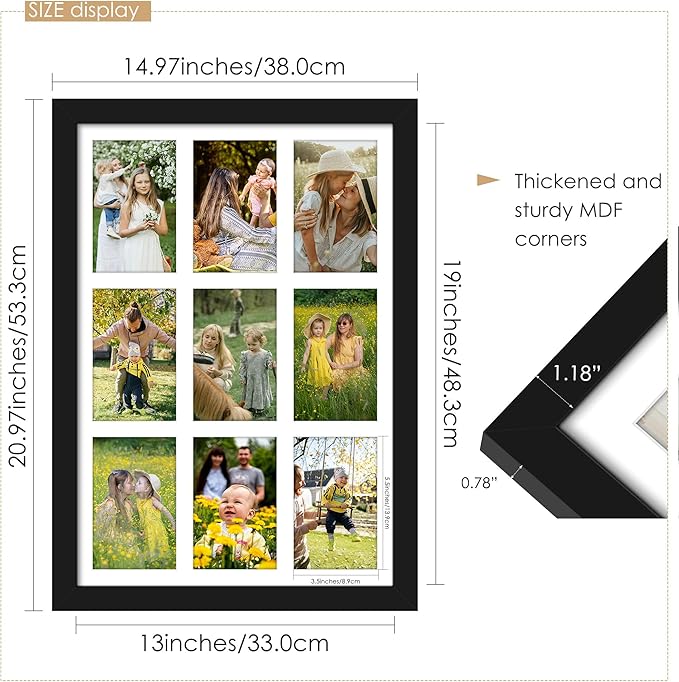 13x19 Collage Picture Frame 4x6 Picture Frames Collage Wall Decor Displays Nine 4x6 inch Photos Available Horizontal Wall Mounting Display and Vertical Black