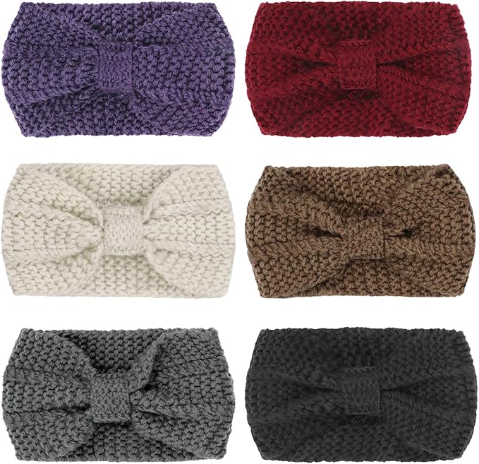 DRESHOW Winter Knit Chunky Headbands for Women Crochet Turban Knitted Ear Warmer Fashion Head Wrap 6 Pack