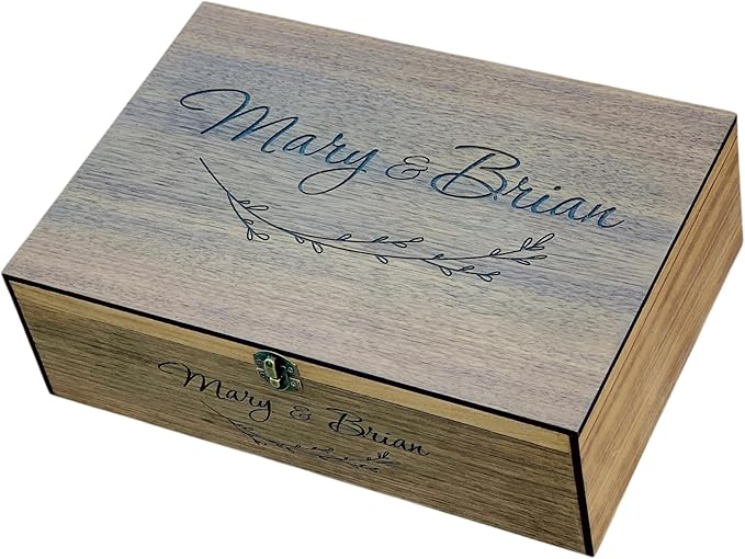 Personalized Memory Wooden Keepsake Decorative Letter Box with lock hinged lid – Custom Wedding Engagement Couple gift for Him, Her, Boyfriend Girlfriend Friend Time capsule box (Walnut)