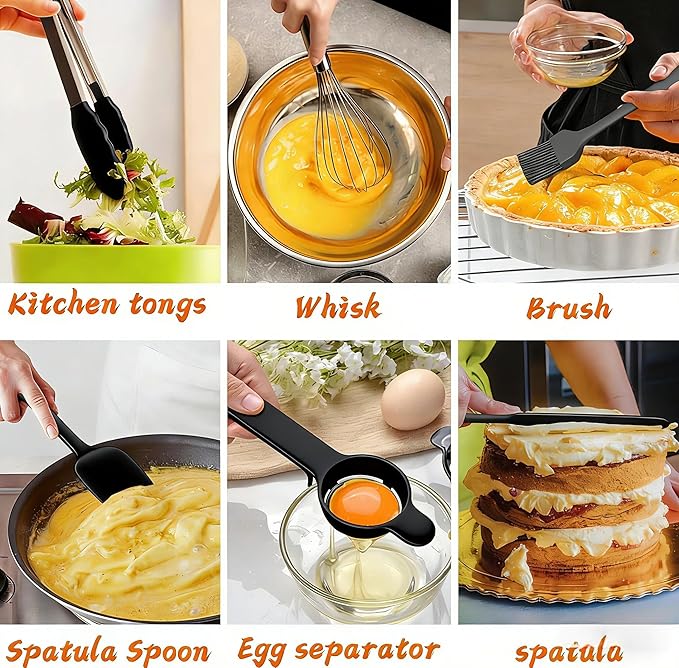 Umite Chef Mixing Bowls with Airtight Lids, 26Pcs Stainless Steel Bowls Set, 3 Grater Attachments & Black Non-Slip Bottoms Size 7, 4, 2.5, 2.0,1.5, 1QT, Great for Mixing & Serving