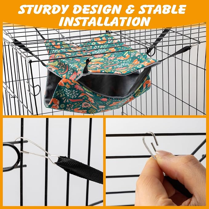 Ondware 2-Pack Ferret Hammock and Tunnel Set, Washable Cage Toy | Soft plush fabric, bunkbed design, metal hooks, 13.4 x 13.4 in hammock, 18 x 9 in tunnel for ferrets and small pets