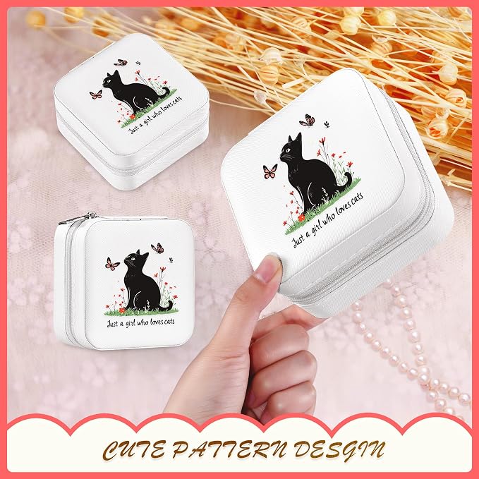 Black Cat Jewelry Box, Gifts For Women Teens Girls, Black Cat Lovers Themed Stuff Items Accessories Merchandise Decor Merch, Travel Ring Earrings Necklace Organizer Holder!
