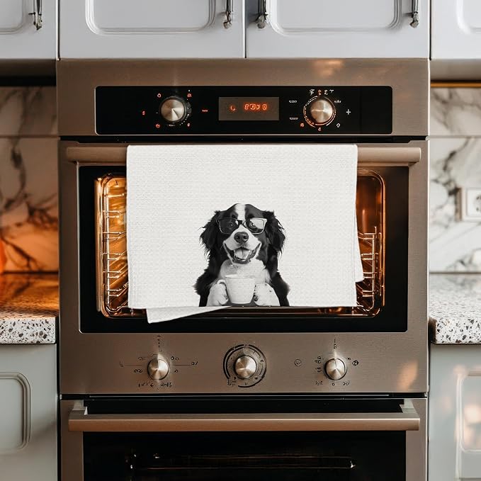 Funny Bernese Mountain Coffee Kitchen Towels Gift, Bernese Mountain Dog Gifts, Coffee Gifts for Women, Dog Lover Gift Decorative Dish Hand Tea Towels for Kitchen Home Bar Decor, 16x24 Inch