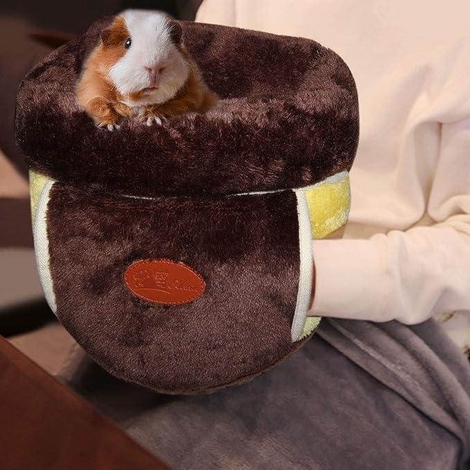 YUEPET Guinea Pig Bed Cuddle Cave, Warm Fleece Hideout, Brown | Cozy Guinea Pig House, Portable Guinea Pig Hideout, Soft Coral Fleece, Washable Cushion, Folds Flat for Storage