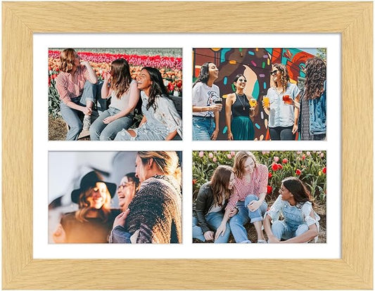 11x15 Picture Frame Display 4 opening 5x7 Picture Frame Collage,Multi Photo Frame with Mat,Plexiglass,Horizontal and Vertical Formats for Wall Decor,Natural Wood Grain