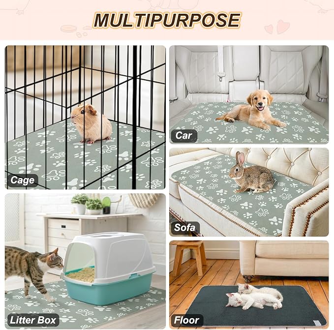 BEAUTYZOO 2Pack Washable Reversible Guinea Pig Cage Liners, Fleece Bedding | 24x47" Fleece Cage Liners, Waterproof Leakproof Super Absorbent Washable Reusable Pee Pads for Guinea Pig, Rabbit, Hamster