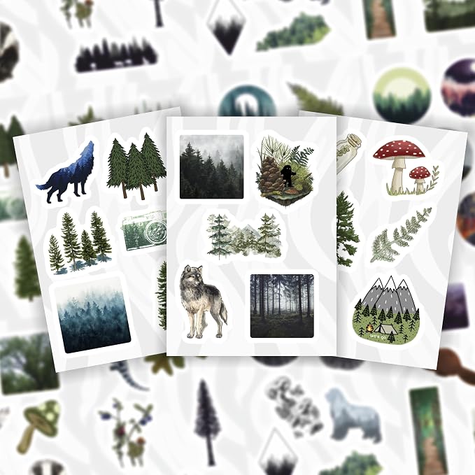 100Pcs Forest Stickers for Water Bottle and Laptop - Forest Party Supplies & Decorations, Waterproof Vinyl Decals, Nature and Tree Stickers, Gifts for Women & Men