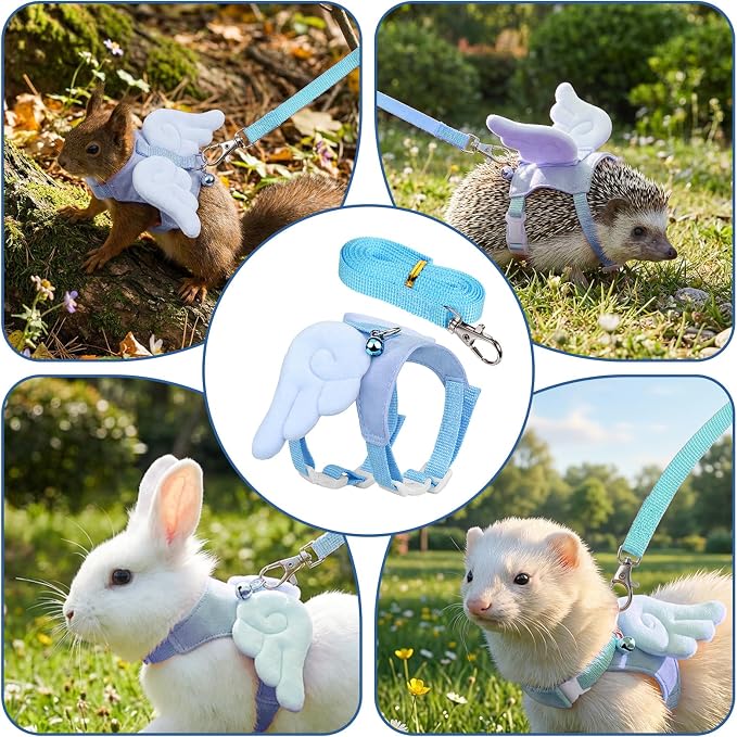 Ferret Harness and Leash Set Small Animals Vest Harness Soft-Harness Leash Vest Set with Bell Guinea Pig Clothes for Baby Ferret Rats Hamster Teacup Chihuahua Mouse Small Pet(Blue)