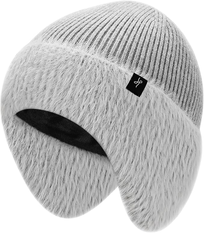 Winter Fleece-Lined Beanie with Earflaps, Warm Windproof Unisex Beanie Hat for Skiing, Hiking & Outdoor Winter Sports