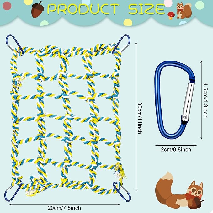 2 Pcs Rat Cage Accessories Rat Climbing Bird Rope Toys Net Pet Hanging Hammock for Hamster, Mice, Parrot, Bird, Sugar Glider, Ferret, Small Animals Habitat Decor and Play(11 x 7.8 Inch,Red, Yellow)