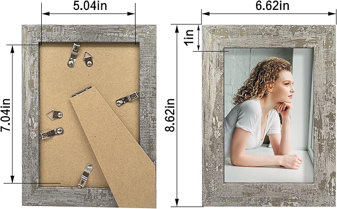 iRahmen 5x7 Picture Frame Set of 4, High Definition Glass Distressed Moss Green Frame, 5 x 7 Wood Photo Frames for Tabletop Display and Wall Mounting