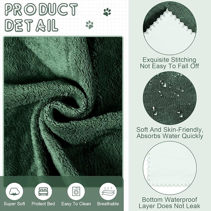 SmoothNovelty 5 Waterproof Guinea Pig Blankets, Dark Green, 18 x 24 Inch | Waterproof Pee Pad, Washable Coral Fleece Cage Liner, Absorbent Bedding Mat, for Guinea Pig Rabbit Hamster