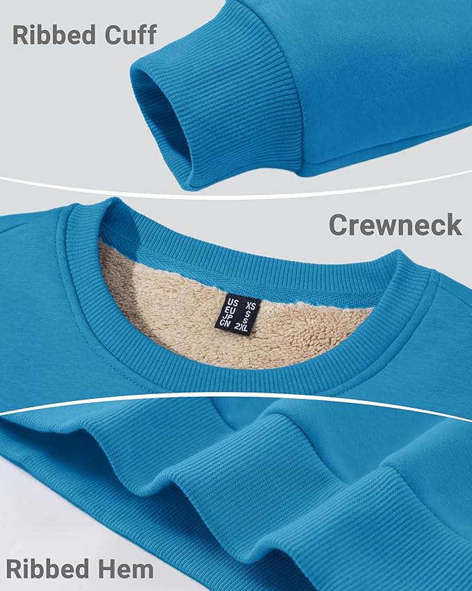 Boladeci Men's Full Sherpa Lined Crewneck Sweatshirts Heavy-weight Fleece Pullover Thick Thermal Long Sleeve Cotton