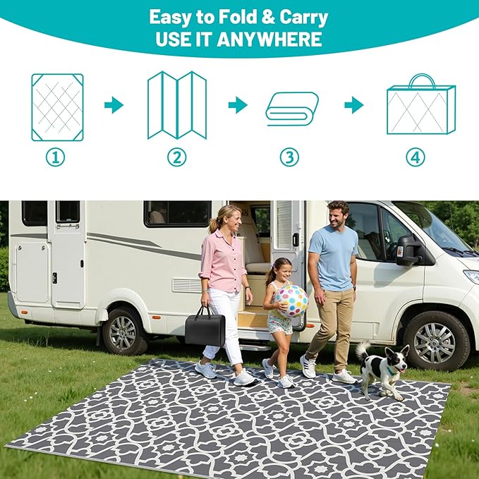 HEBE Outdoor Rug Waterproof 5x8, Plastic Straw Rug Camping Rug, Reversible Outdoor Patio Rugs RV Mat Clearance, Indoor Outside Floor Carpet for Porch,Deck,Camper,Balcony,Backyard