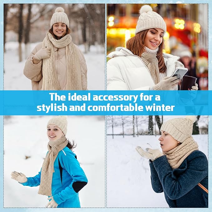 Geyoga 6 Pcs Winter Warm Set for Women Warm Beanies Hats Touchscreen Gloves Long Scarf Ear Muffs Socks Winter Gifts for Women