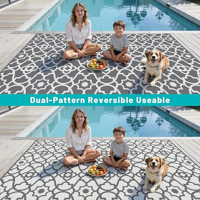 HEBE Outdoor Rug Waterproof 9x12, Plastic Straw Rug Camping Rug, Reversible Outdoor Patio Rugs RV Mat Clearance, Indoor Outside Floor Carpet for Porch,Deck,Camper,Balcony,Backyard
