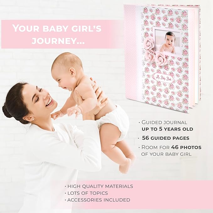 Baby Book Keepsake - Baby Memory Book and Album for Girl, Journal from Pregnancy to First 5 Years, Scrapbook to Record Memories, Milestones and Photos