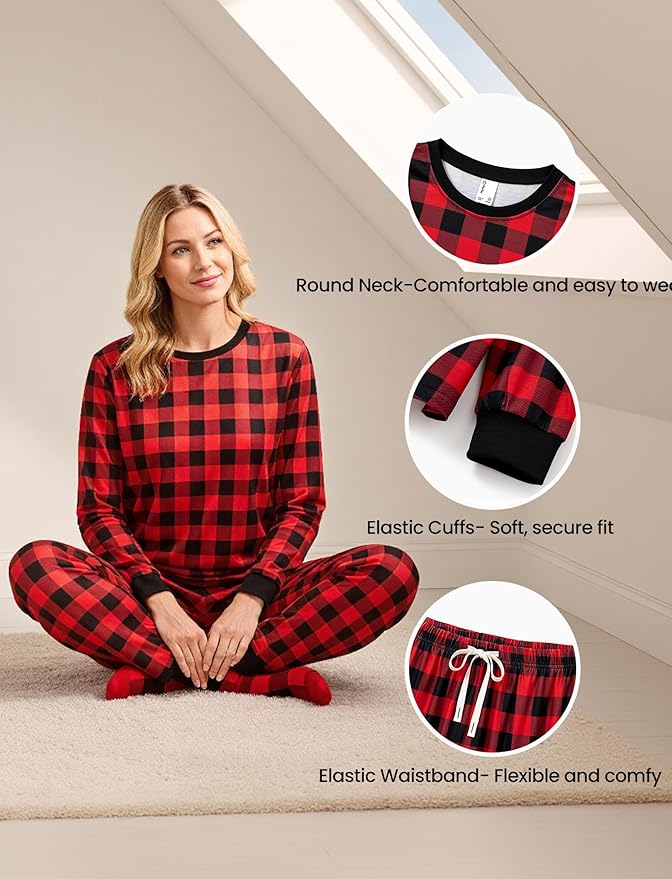 PATPAT Christmas Family Matching Pajama Sets Includes Christmas Socks - Perfect for Family Photos & Holiday Celebrations