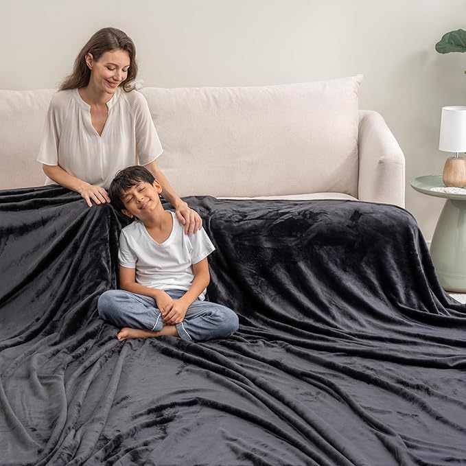 Berkshire Blanket VelvetLoft Big Oversized King Family Blanket, All Season Mid-Weight Ultra Silky and Fuzzy, Seamless Extra Large(Black, 120x120 Inches)