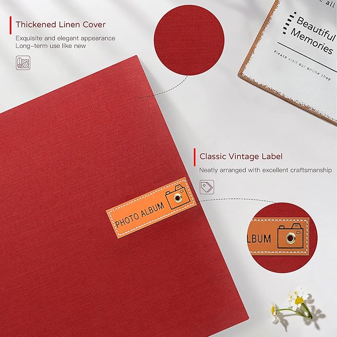 Popotop Large Photo Album Self Adhesive 4x6 5x7 8x10 Scrapbook Album DIY Picture Book,Gifts for Mom,Family Baby and Wedding,with Metal Pen and Plastic Board