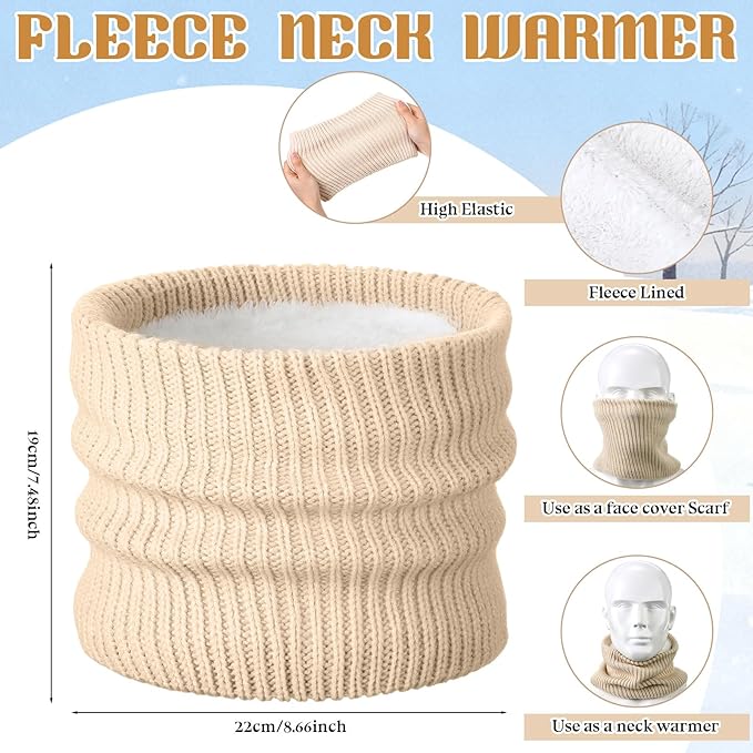 SATINIOR 5 Pcs Winter Beanie Hat Scarf Gloves Set Fleece Lined Knit Hat Warm Touch Screen Gloves Earmuff Warmer for Women(Beige,Fashion Style)