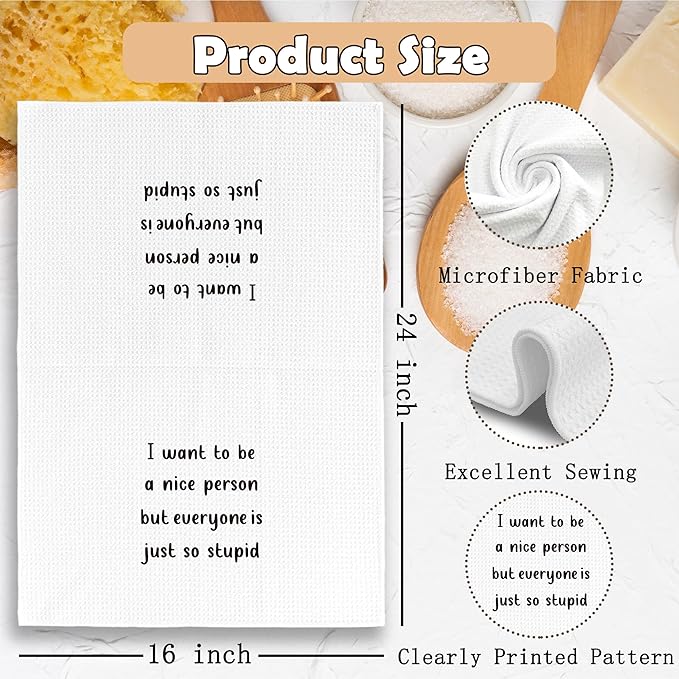 Funny Kitchen Towels Dish Towel Dishcloth 16x24 Inches, Funny Dish Towels with Sayings Towel Decorative Absorbent Hand Tea Towels for Kitchen Bathroom Decor, Humorous Gifts for Women Men