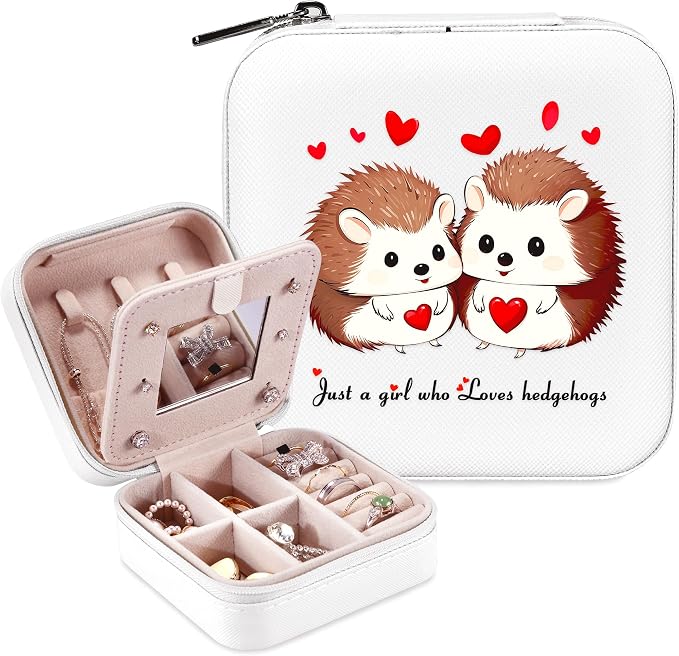 Hedgehog Jewelry Box, Gifts For Women Teens Girls, Hedgehog Lovers Themed Stuff Accessories Decor Items Merch Things, Travel Ring Earrings Necklace Organizer Holder!