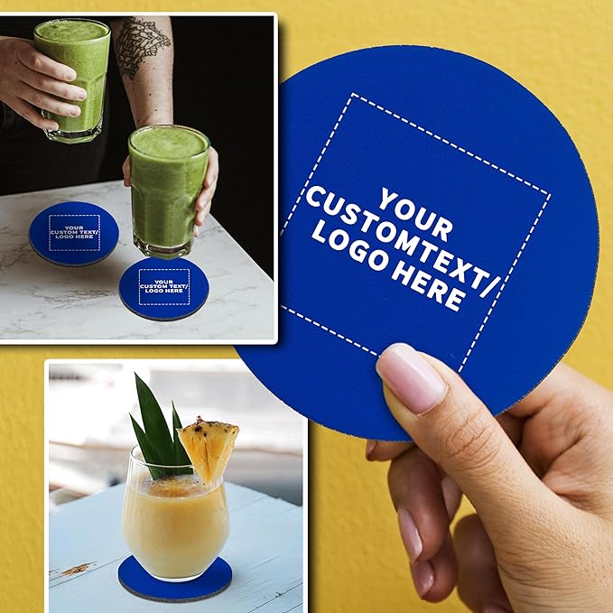 100 Round Foam Bud Coasters Pack, 4 inch - Customizable Text, Logo - PU Foam, Party Favor - Royal Blue