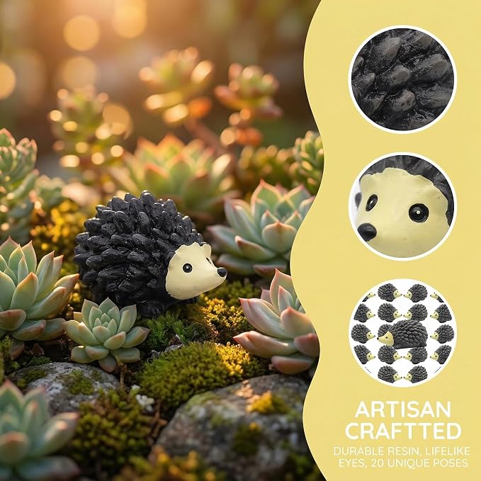 Hedgehog Figurines: 20Pcs Resin Hedgehog Miniature Moss Landscape DIY Crafts Accessories Animals Model for Fairy Garden Home Ornaments