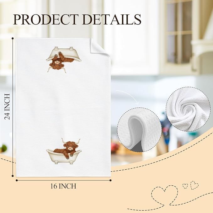 Funny Highland Cow Bathroom Hand Towels, Highland Cow Bathroom Decor, Cute Scottish Cattle Farm Animal Hand Towels for Bath Room Washroom Kids Decor, 16x24 Inch